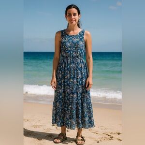 Lara G Womens Paisley Silk Blend Blouson Maxi Dress Size M Blue Pink Lightweight